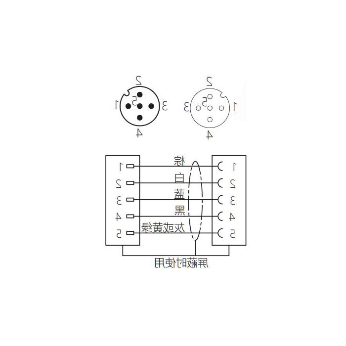 M12 4-PIN, female head 90° turn male head straight, double end precast slag proof PUR flexible cable, orange sheath, 64T143-XXX